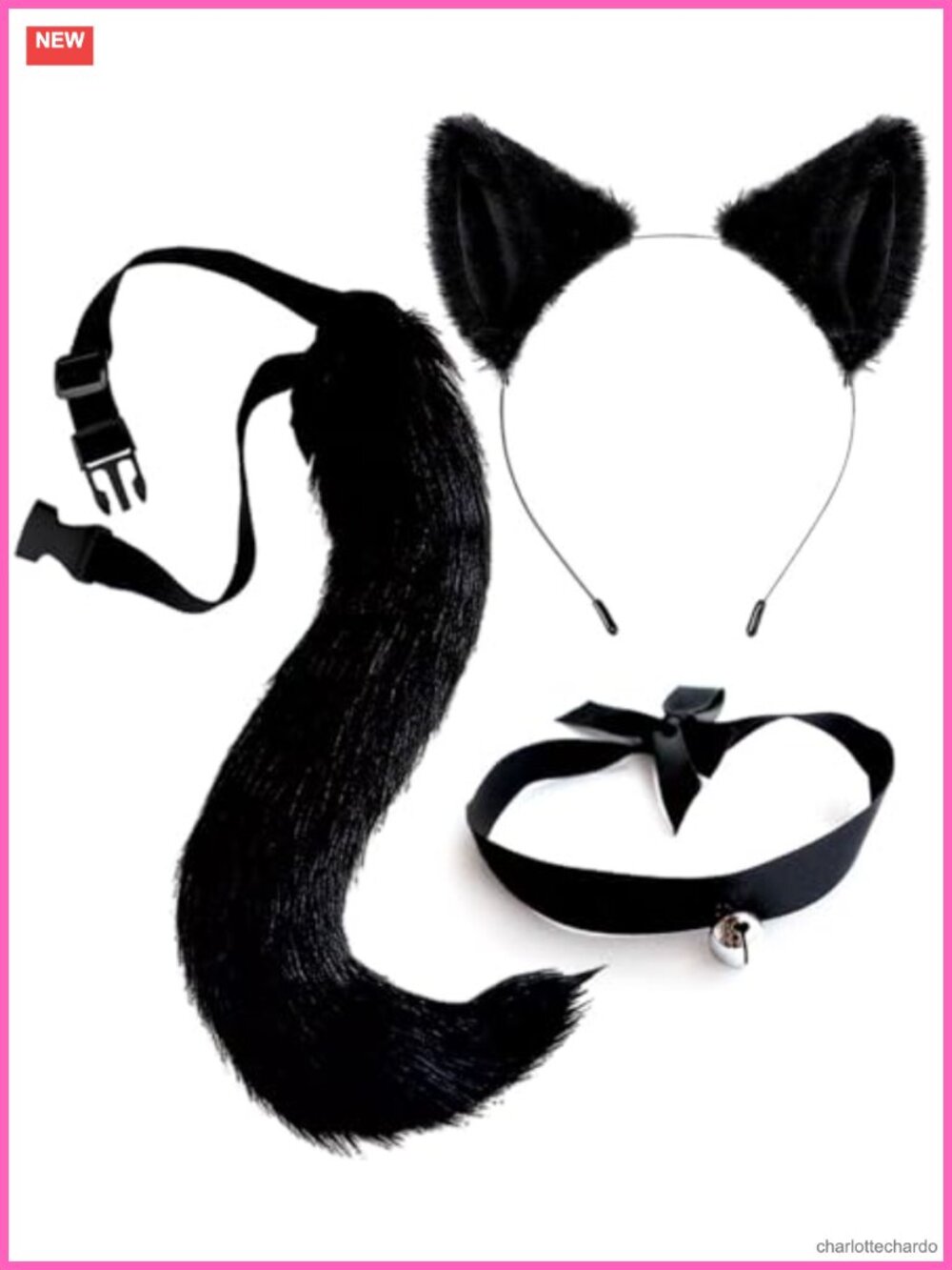 Faux Fur Cat Ears Headband Tail Choker Set Halloween Cosplay Costume Accessories